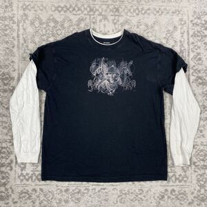 Vtg Y2K Tony Hawk T Shirt Layered Double Shirt Long Sleeve Skater Flames Size XL